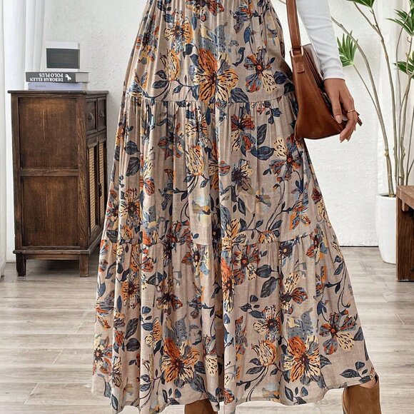 Boho Multicolor Women's Floral Print A-Line Skirt - Picture 5 of 6